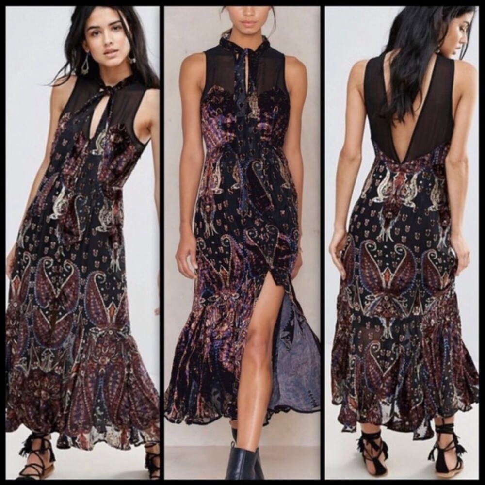 Free People Hands to Hold Velvet Paisley Maxi Dress size6
